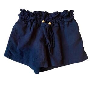 Girls M Vintage Havana Navy Blue Cotton Lace Elastic Waist Drawstring Shorts